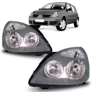 Farol Dianteiro Para Renault Clio 03 04 A 12 Cinza 1ª Linha Esquerdo/motorista