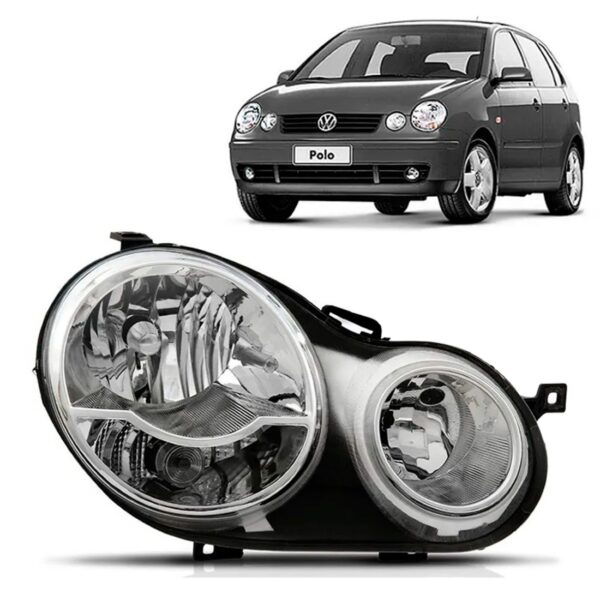 Farol Polo 2003 2004 2005 2006 Foco Duplo C/ Mascara Cromada Lado Direito