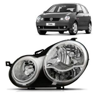 Farol Polo 2003 2004 2005 2006 Foco Duplo C/ Mascara Cromada Lado Esquerdo