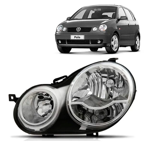 Farol Polo 2003 2004 2005 2006 Foco Duplo C/ Mascara Cromada Lado Esquerdo