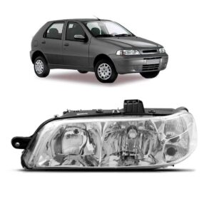 Farol Para Palio 01 02 03 Carcaça Preta Lente Lisa 1ª Linha - Direito/passageiro