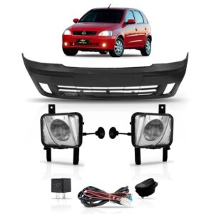 Parachoque Corsa 2002 A 2009 Com Kit Farol De Milha Preto