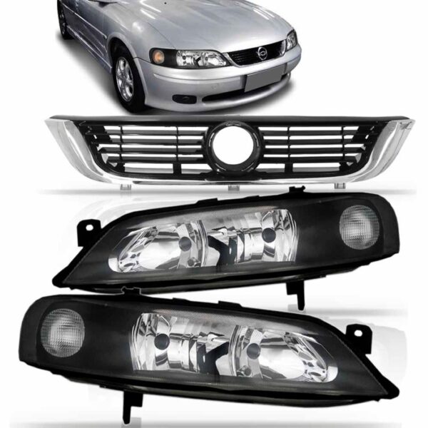 Kit Combo Vectra 2000 Par Farol Mascara Negra Grade Cromada