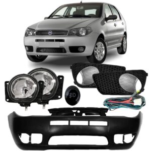 Parachoque Palio Siena Strada 2004 A 2007 + Kit Farol Milha Preto
