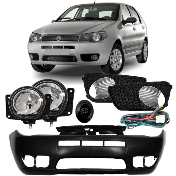 Parachoque Palio Siena Strada 2004 A 2007 + Kit Farol Milha Preto