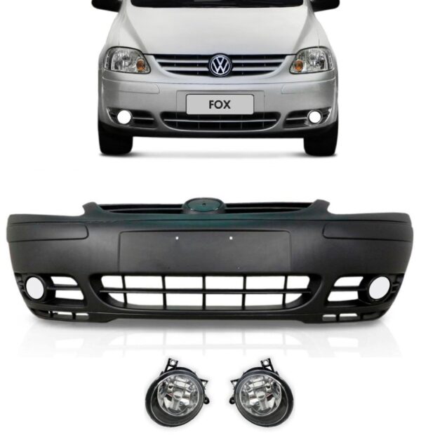 Kit  Parachoque Fox 2003 Até 2007 Com Par Farol Milha Preto