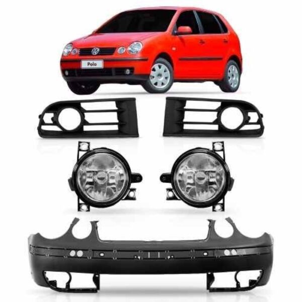 Parachoque Polo 2003 A 2006 Com Kit De Farol Milha Novo Preto