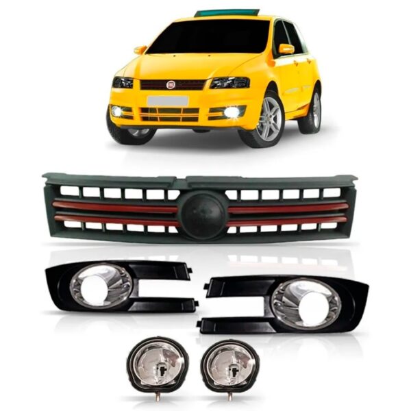 Kit Grade Stilo + Moldura + Farol Milha 2008 2009 2010 2011 Preto Grade/molduras/milhas