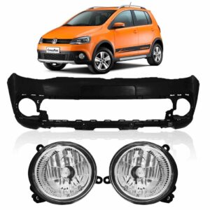 Parachoque Crossfox 2011 A 2014 Com Par Farol Milha Preto