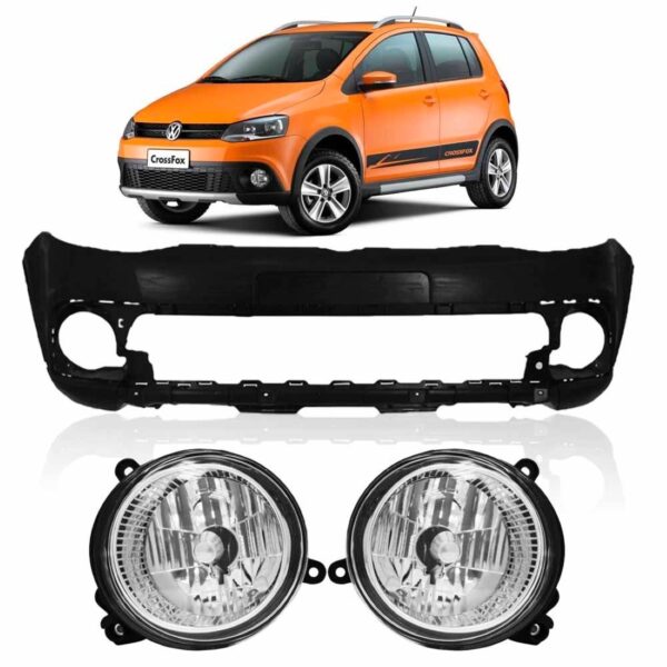 Parachoque Crossfox 2011 A 2014 Com Par Farol Milha Preto