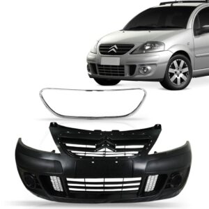 Parachoque C3 + Friso Cromado 2008 A 2012 S/ Furo Milha Preto