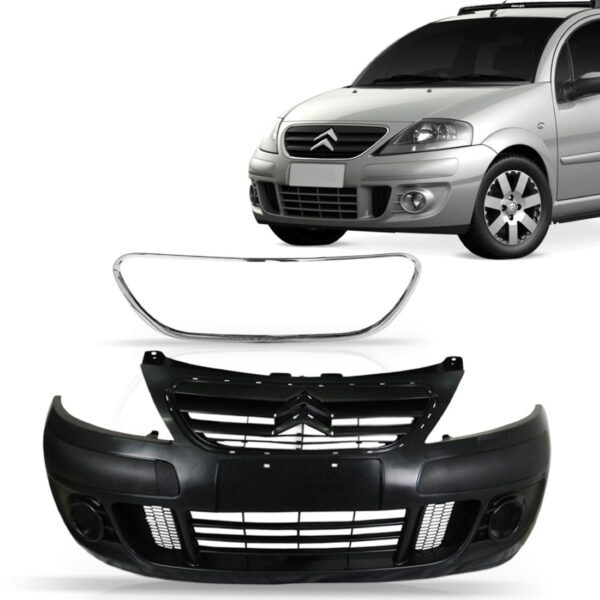 Parachoque C3 + Friso Cromado 2008 A 2012 S/ Furo Milha Preto