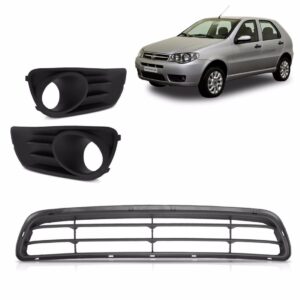 Kit Moldura Grade Parachoque Farol Milha Palio Economy 2011 Preto Ambos Os Lados