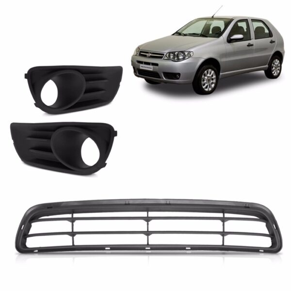 Kit Moldura Grade Parachoque Farol Milha Palio Economy 2011 Preto Ambos Os Lados