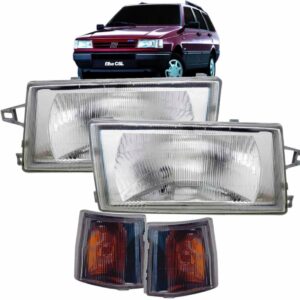 Kit Farol Uno Elba Fiat 1991 A 2002 Com Par Sinaleiras Fume Ambos Lados