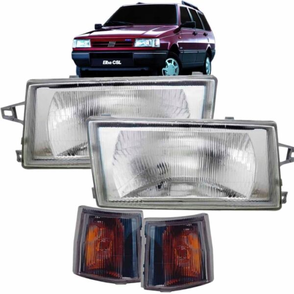 Kit Farol Uno Elba Fiat 1991 A 2002 Com Par Sinaleiras Fume Ambos Lados