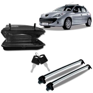 Kit Rack Aluminio Peugeot 207 Prata Com Caixa Maleiro 270l Preto