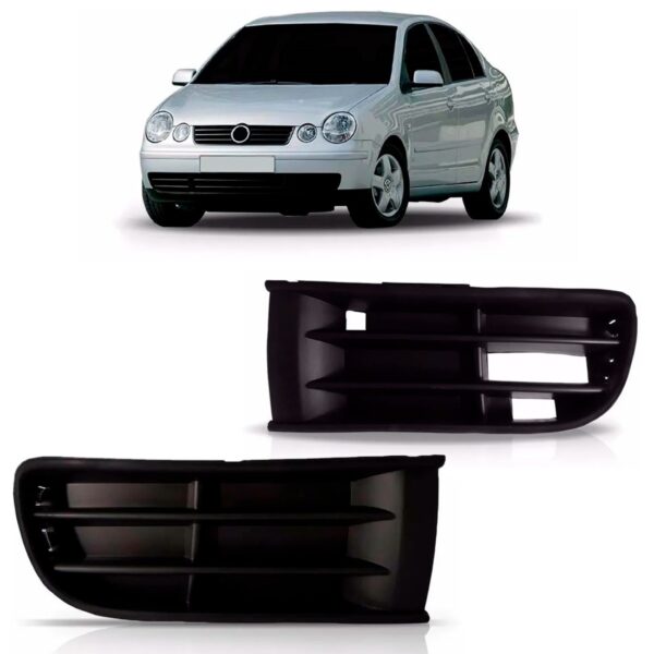 Par Moldura Grade Parachoque Polo 2003 A 2006 Sem Furo Milha Preto