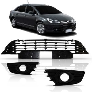 Kit Grade Moldura Milha C4 Pallas 07 08 09 10 11 Com Furo Preto