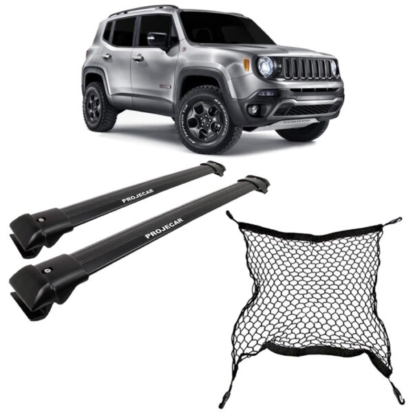 Kit Jeep Renegade 2015 Travessas Preta + Rede Porta Malas