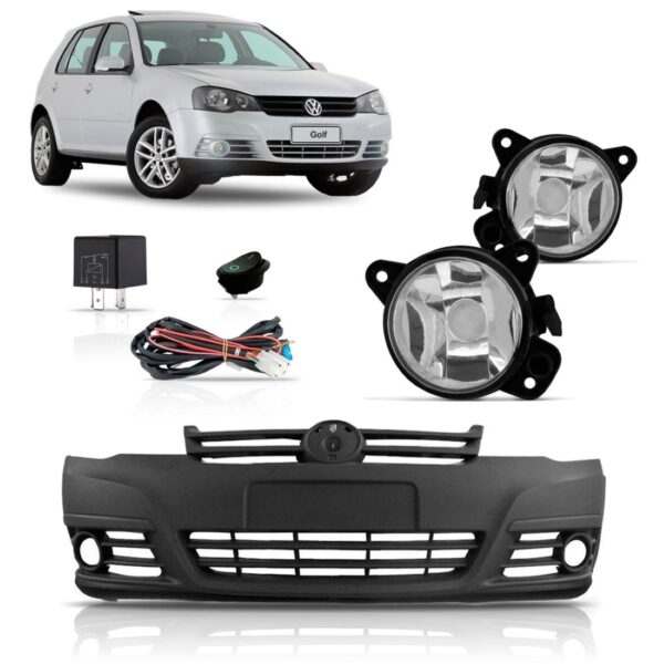 Parachoque Dianteiro Golf 2008 A 2013 + Kit Farol Milha Novo Preto