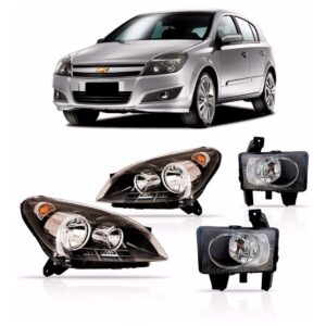 Par Farol Vectra Gt Máscara Negra 06 07 08 + Kit Farol Milha Direito E Esquerdo