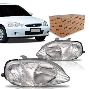 Par Farol Para Honda Civic 1999 2000 Foco Simples Lente Lisa Direito E Esquerdo