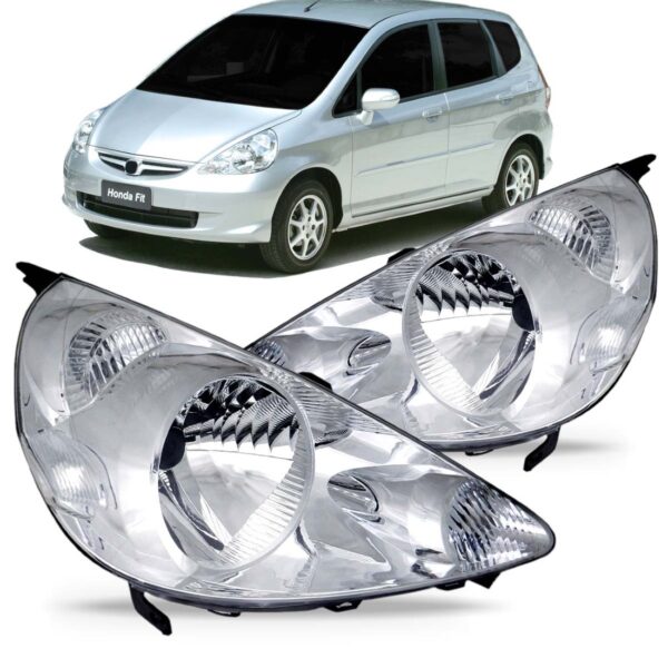 Par Farol Honda Fit 2003 2004 2005 2006 2007 2008 Cromado Direito E Esquerdo