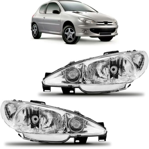 Par Farol Peugeot 206 E 206 Sw Ano 00 A 06 Foco Simples Liso - Direito E Esquerdo