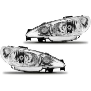 Par Farol Peugeot 206 E 206 Sw Ano 00 A 06 Foco Simples Liso - Direito E Esquerdo
