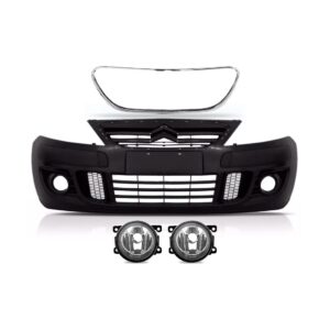 Kit Parachoque C3 08 A 12 C/ Friso Cromado E Par Farol Milha Preto
