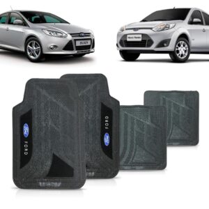 Jogo Tapete Mix Pvc Carpete F1000 F4000 Ford Logo Bordado Preto