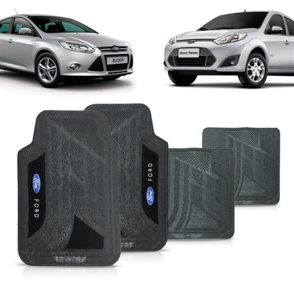 Jogo Tapete Mix Pvc Carpete F1000 F4000 Ford Logo Bordado Preto