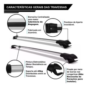 Travessa De Teto Para Tucson 2004 A 2017 Aluminio Slim Preto Preto