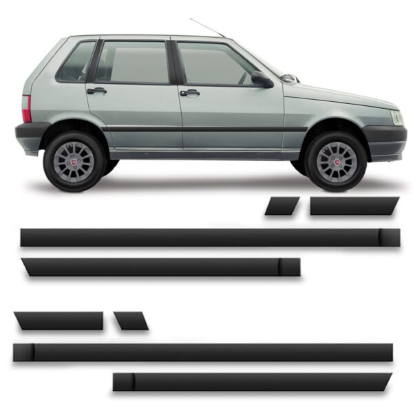Kit Friso 8 Peças  Lateral Uno 2005 Até 2010 4 Portas Preto