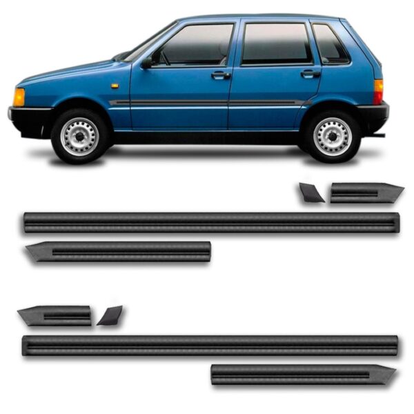 Kit Friso 8 Peças Lateral Uno 1988 A 1994 4 Portas Largo Preto