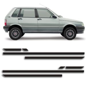 Kit Jogo Friso Lateral Para Uno 1995 96 A 2009 4 Portas Fino Preto