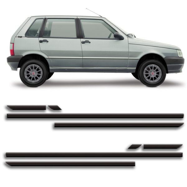 Kit Jogo Friso Lateral Para Uno 1995 96 A 2009 4 Portas Fino Preto
