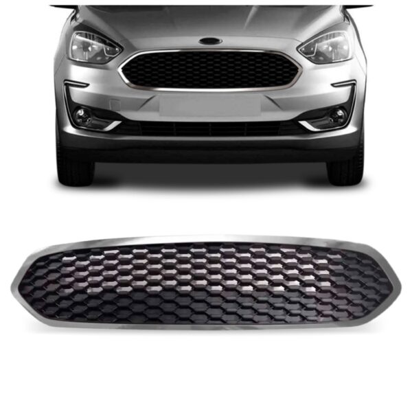 Grade Radiador Ka Hatch 2019 A 2022 Preta C/ Moldura Cromado Preto