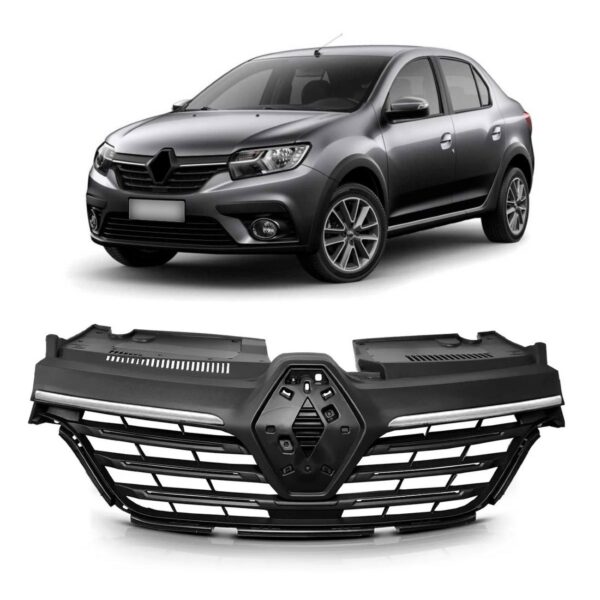 Grade Radiador Logan/sandero 2020 2021 2022 C/ Friso Cromado Preto