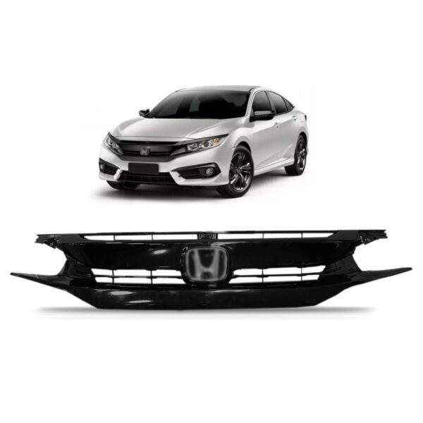 Grade Honda Civic 2017 2018 Black Piano Com Moldura Emblema Brilhante