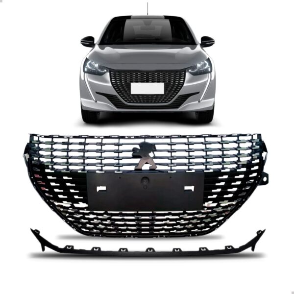 Grade Com Friso Para Peugeot 208 Style 2021 A 2024 1a Linha Preto