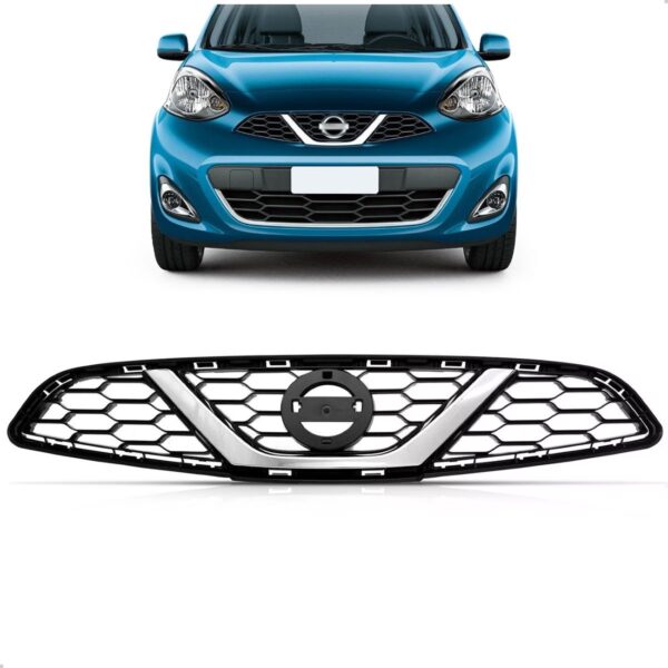 Grade Nissan March 2015 A 2018 Completa Preta Friso Cromado Plástico