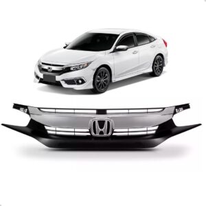 Tela Frontal Civic 17/18 Preta C/ Moldura E Emblema Cromado - Preto