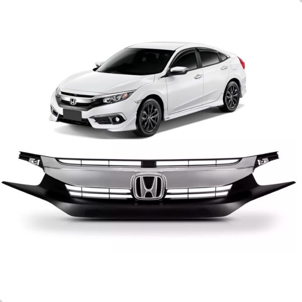 Tela Frontal Civic 17/18 Preta C/ Moldura E Emblema Cromado - Preto