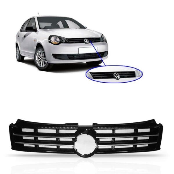 Grade Tela Radiador Pra Polo 2012 A 2015 Preto Friso Prata