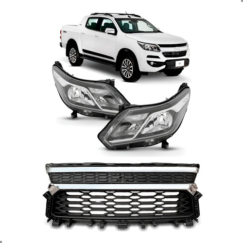 Kit Frente Para Para S10 2021 A 2024 Grade Par Farol Preto