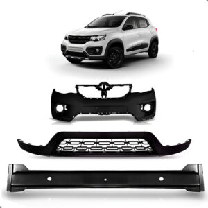 Kit Parachoque Dianteiro Kwid 2017 A 2022 Com Alma E Spoiler Preto