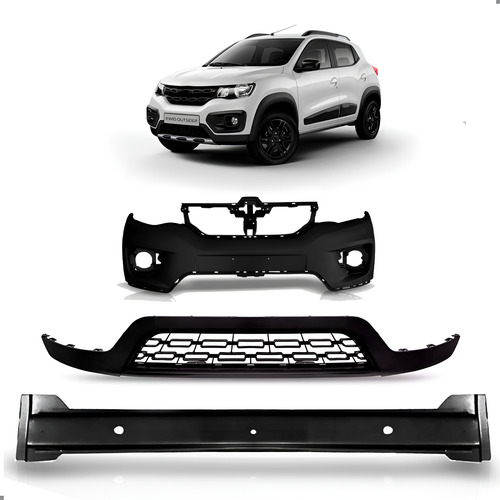 Kit Parachoque Dianteiro Kwid 2017 A 2022 Com Alma E Spoiler Preto