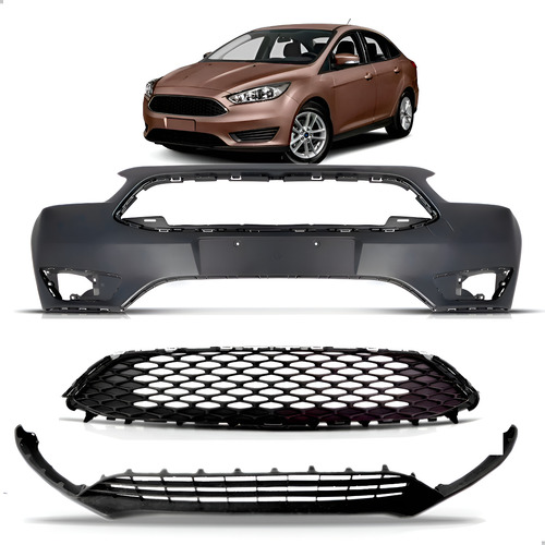 Parachoque Ford Focus 2016 Até 2019 Grade Spoiler 1a Linha  Preto